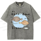 Unisex Cartoon Fish Printed Washed Tee