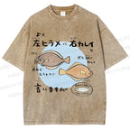 Unisex Cartoon Fish Printed Washed Tee