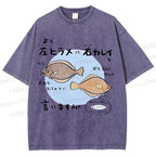 Unisex Cartoon Fish Printed Washed Tee