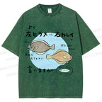 Unisex Cartoon Fish Printed Washed Tee