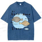 Unisex Cartoon Fish Printed Washed Tee