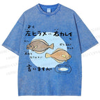 Unisex Cartoon Fish Printed Washed Tee