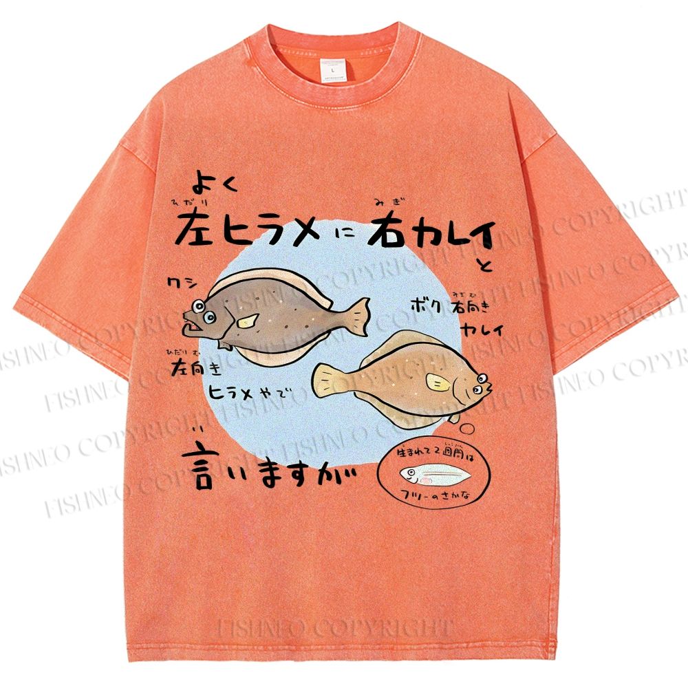Unisex Cartoon Fish Printed Washed Tee
