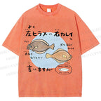 Unisex Cartoon Fish Printed Washed Tee