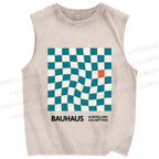 Unisex Bauhaus Geometric Square Printed Washed Tank Top