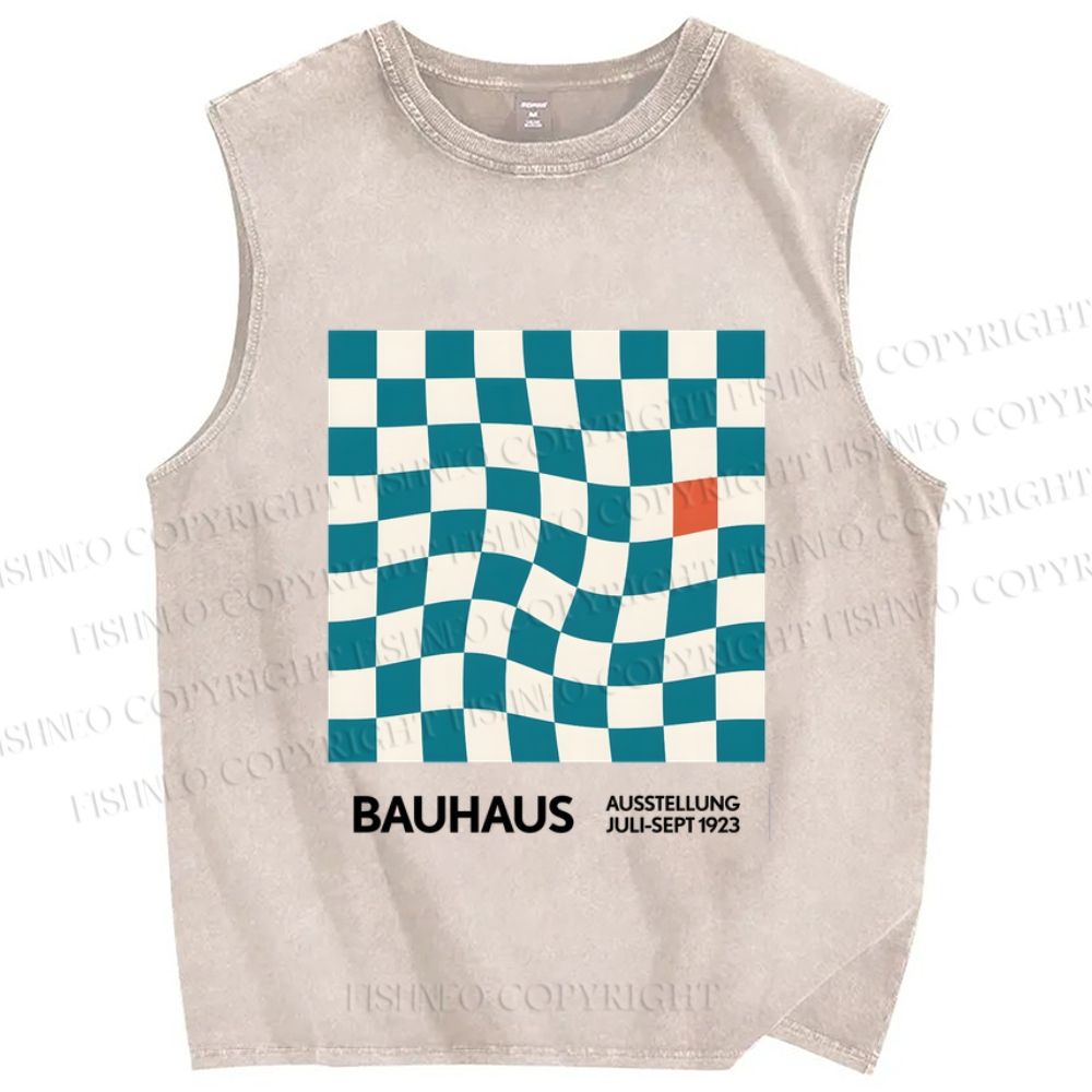 Unisex Bauhaus Geometric Square Printed Washed Tank Top