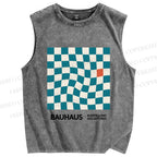 Unisex Bauhaus Geometric Square Printed Washed Tank Top