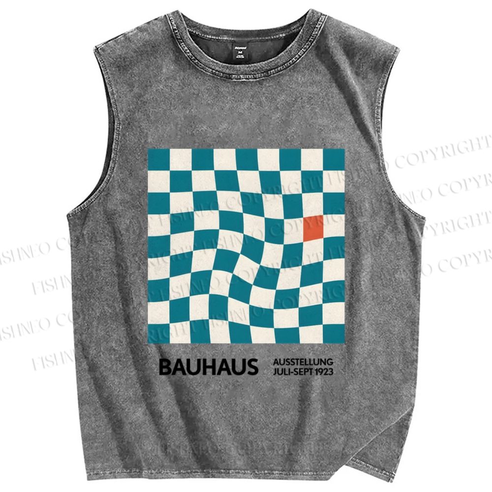 Unisex Bauhaus Geometric Square Printed Washed Tank Top