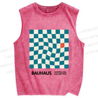 Unisex Bauhaus Geometric Square Printed Washed Tank Top