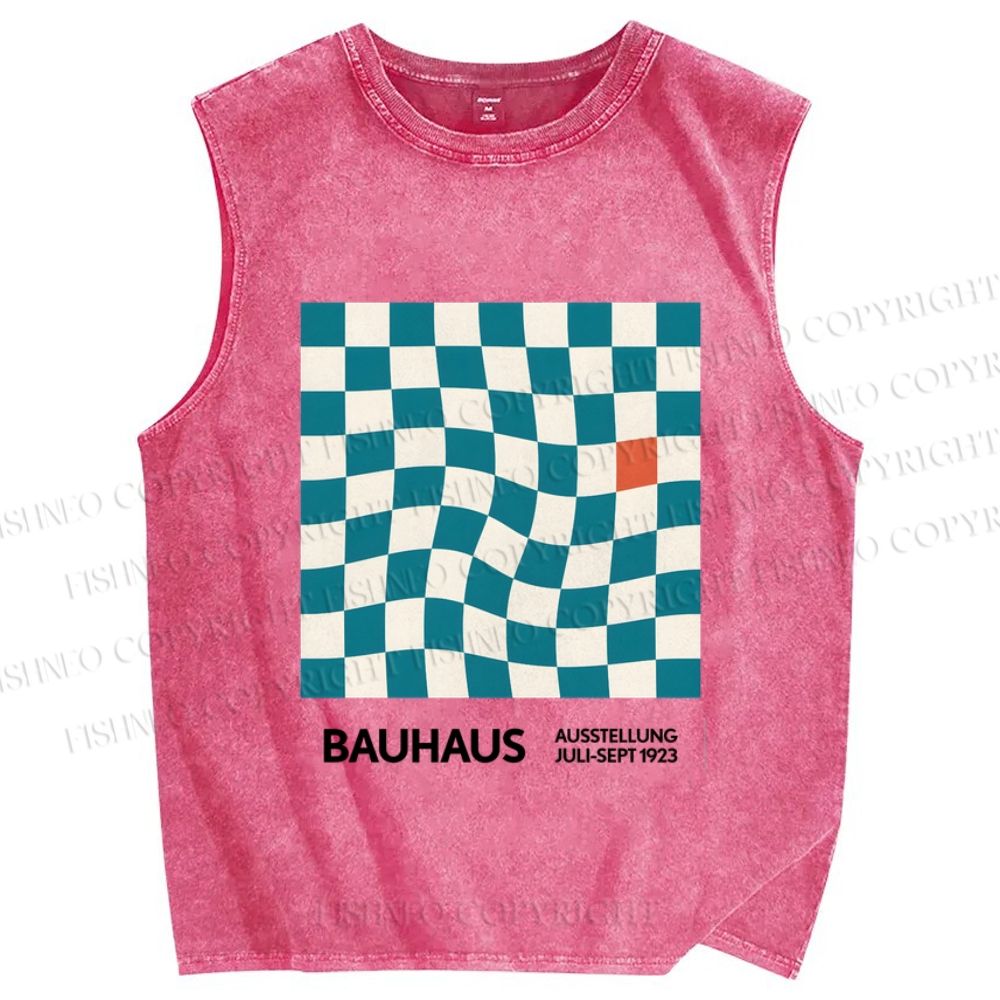 Unisex Bauhaus Geometric Square Printed Washed Tank Top