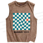 Unisex Bauhaus Geometric Square Printed Washed Tank Top