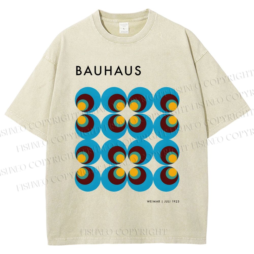 Unisex Bauhaus Geometric Circle Printed Washed Tee