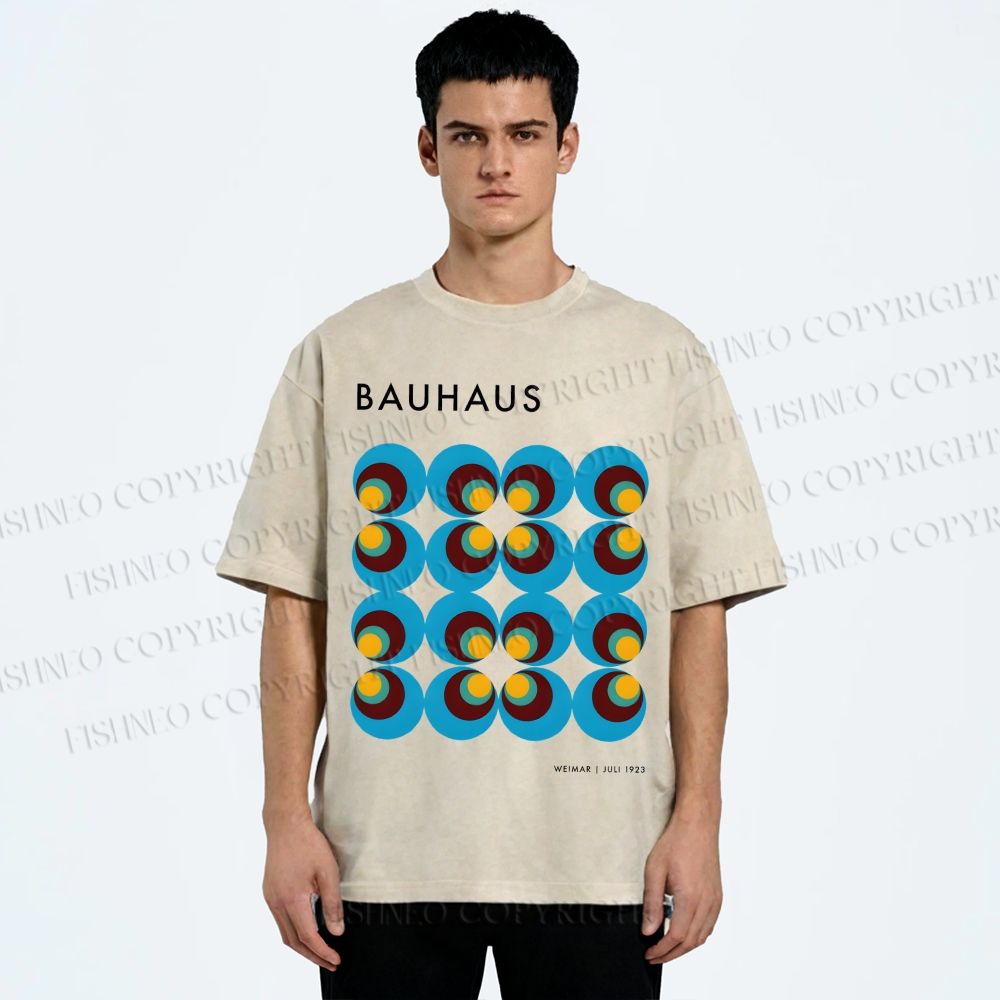 Unisex Bauhaus Geometric Circle Printed Washed Tee