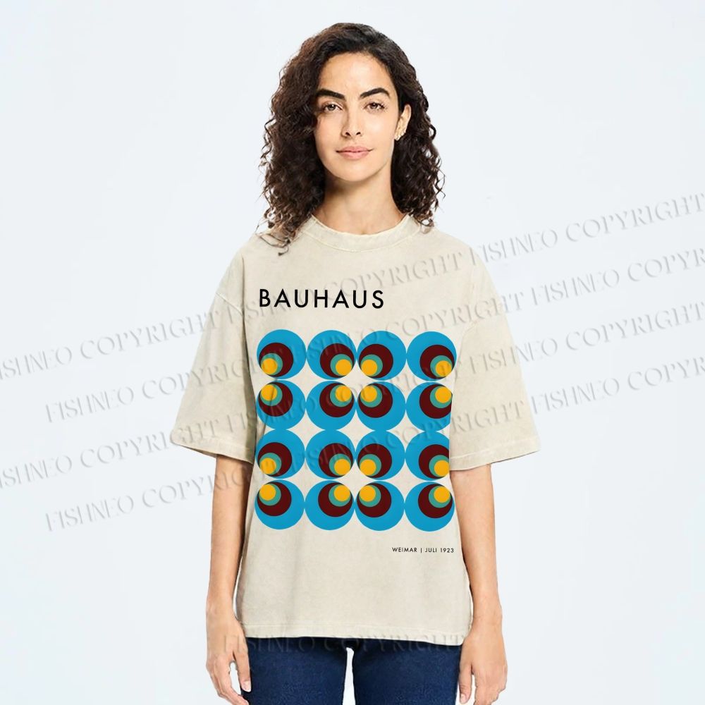 Unisex Bauhaus Geometric Circle Printed Washed Tee