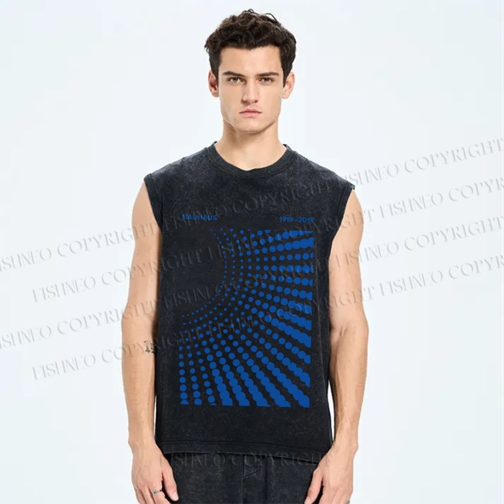 Unisex Bauhaus Design Printed Washed Tank Top