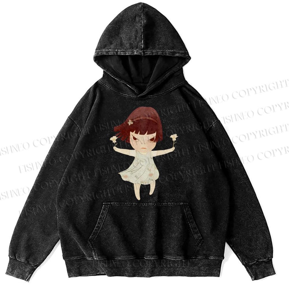 Unisex Casual Fierce Girl Printed Washed Hoodie