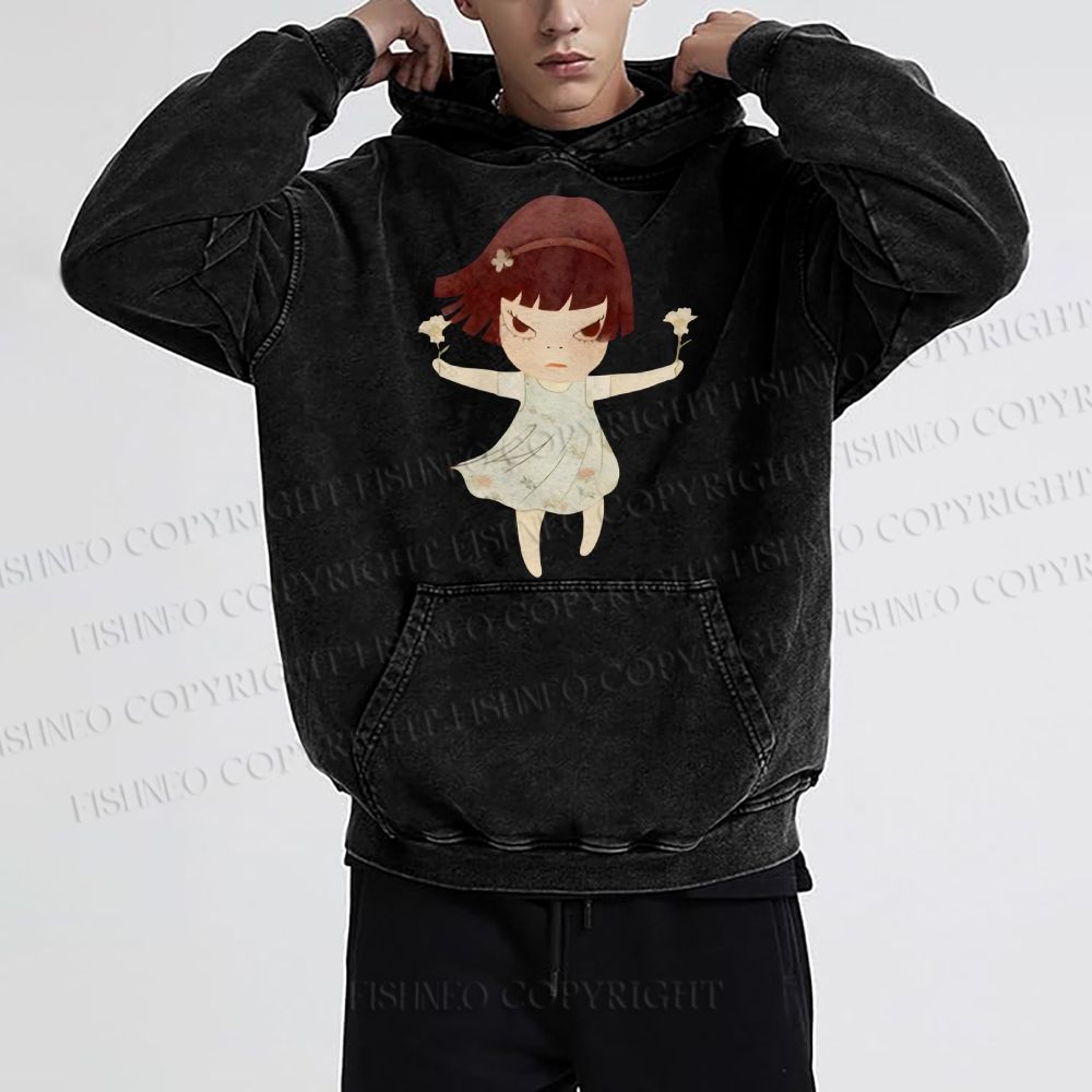 Unisex Casual Fierce Girl Printed Washed Hoodie
