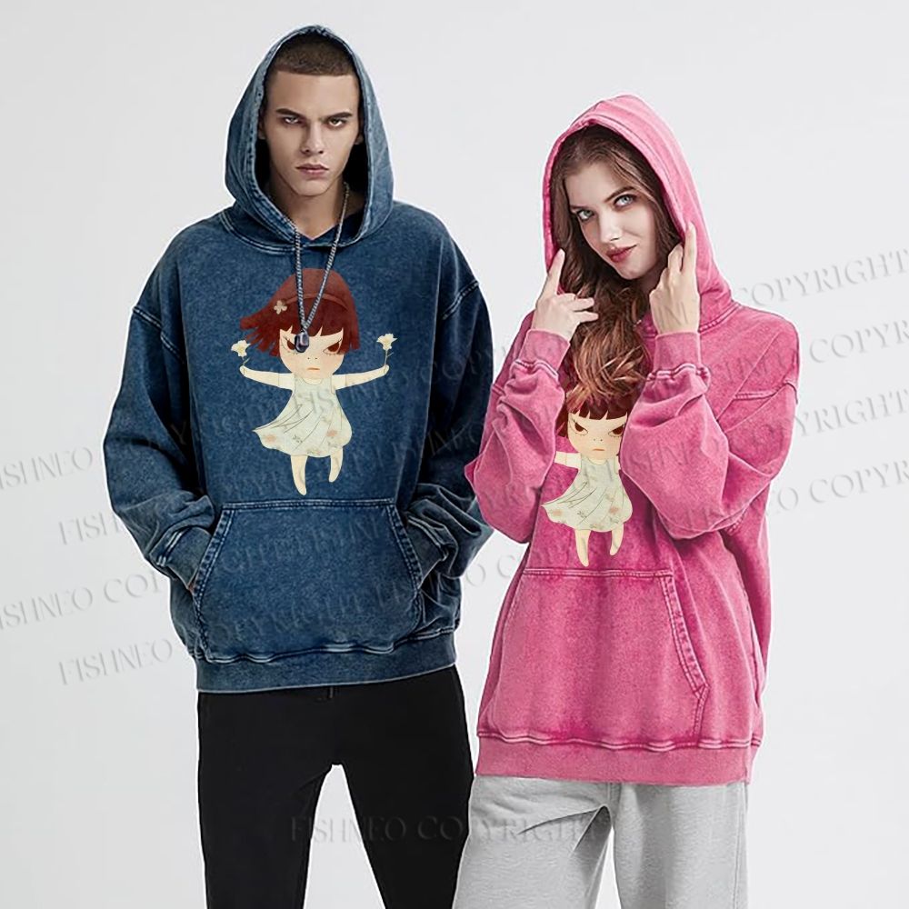 Unisex Casual Fierce Girl Printed Washed Hoodie
