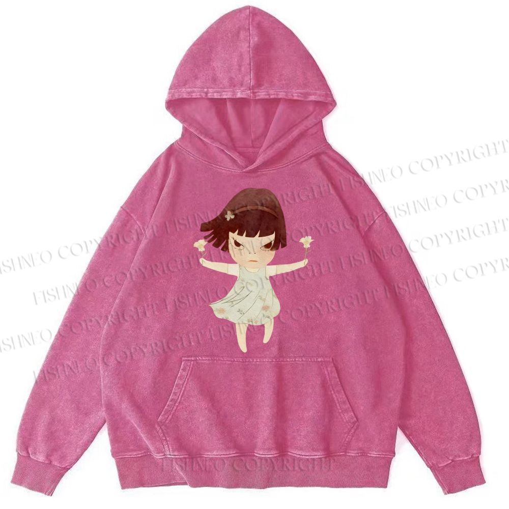 Unisex Casual Fierce Girl Printed Washed Hoodie
