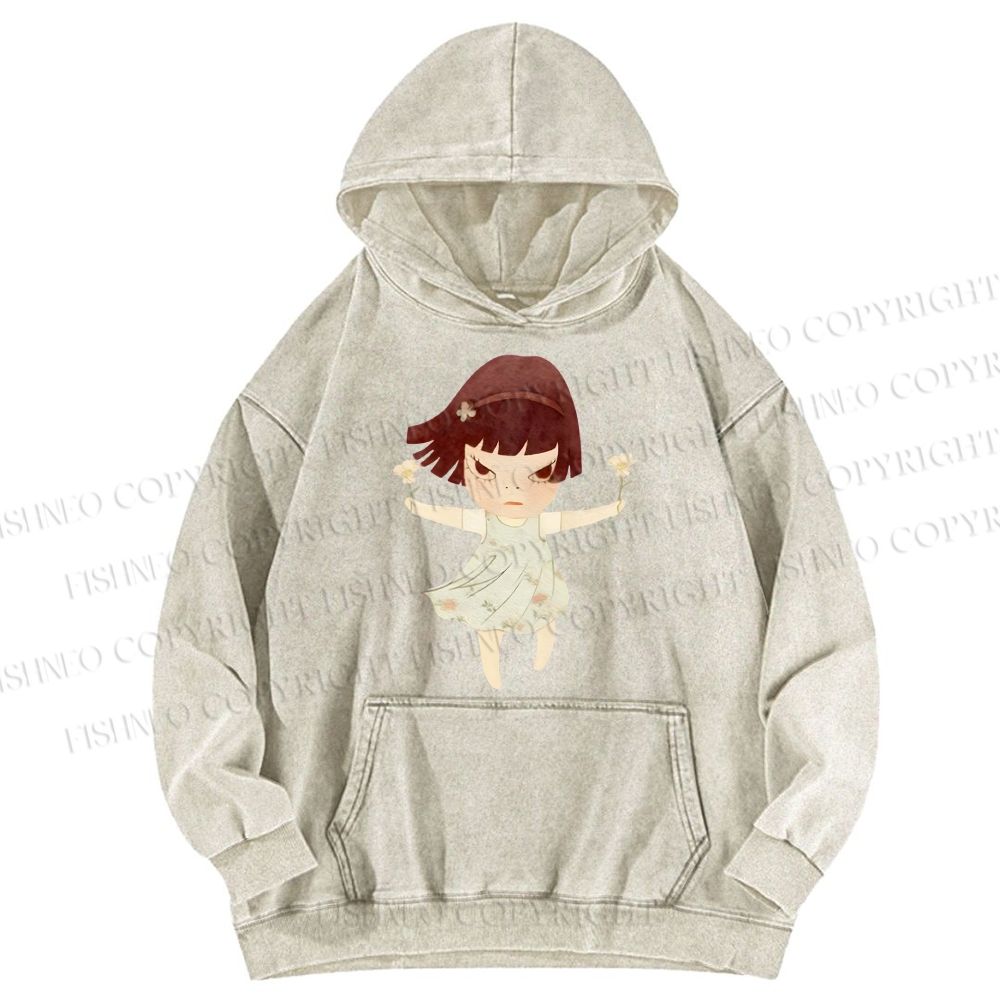 Unisex Casual Fierce Girl Printed Washed Hoodie