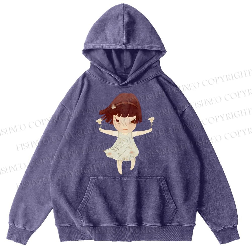 Unisex Casual Fierce Girl Printed Washed Hoodie