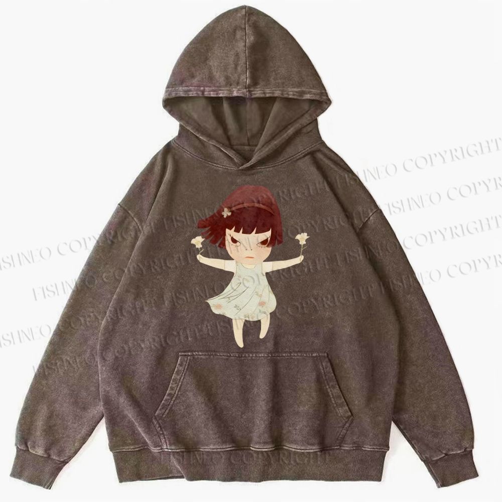 Unisex Casual Fierce Girl Printed Washed Hoodie