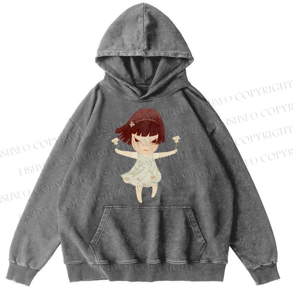 Unisex Casual Fierce Girl Printed Washed Hoodie