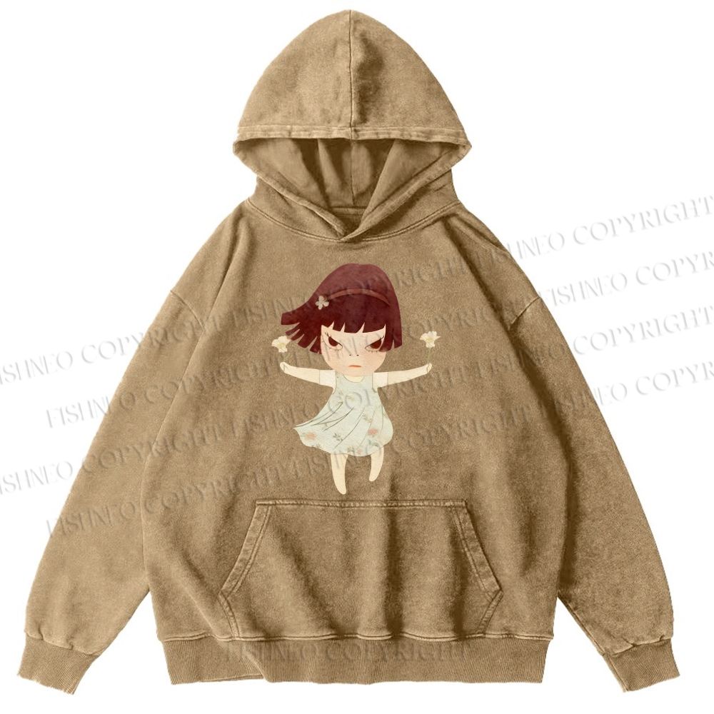 Unisex Casual Fierce Girl Printed Washed Hoodie