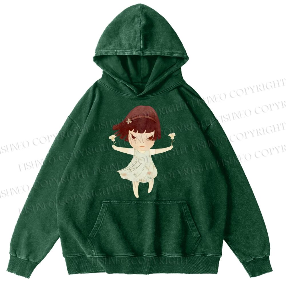Unisex Casual Fierce Girl Printed Washed Hoodie