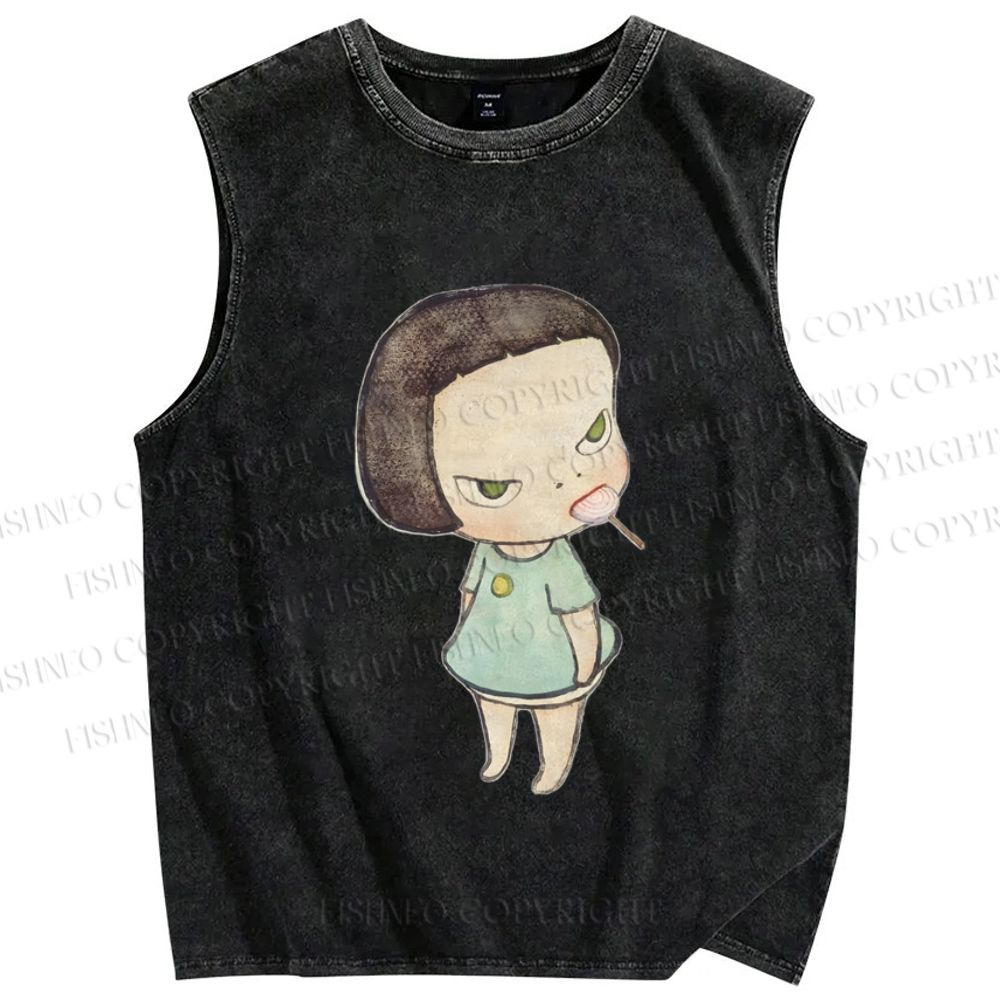 Unisex Yoshitomo Nara lollipop Printed Washed Tank Top