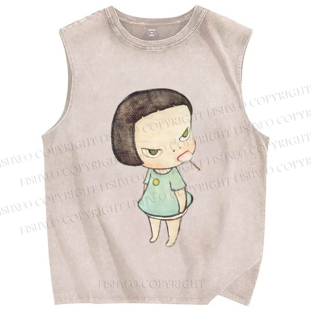 Unisex Yoshitomo Nara lollipop Printed Washed Tank Top