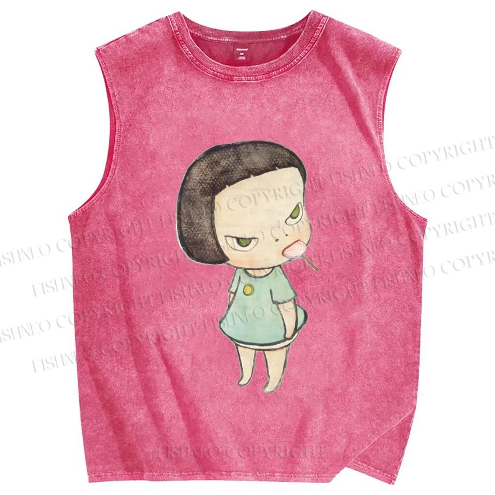 Unisex Yoshitomo Nara lollipop Printed Washed Tank Top