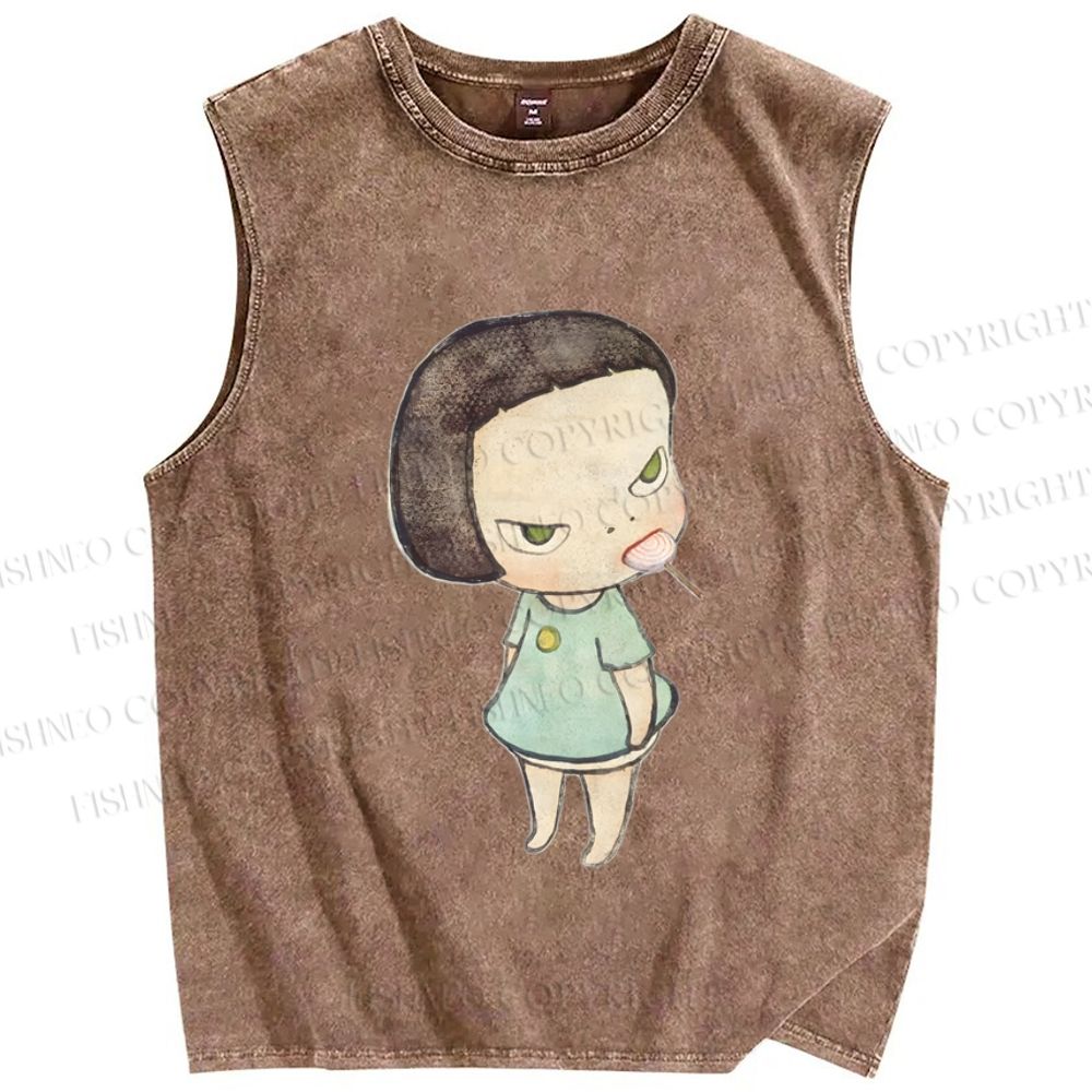 Unisex Yoshitomo Nara lollipop Printed Washed Tank Top