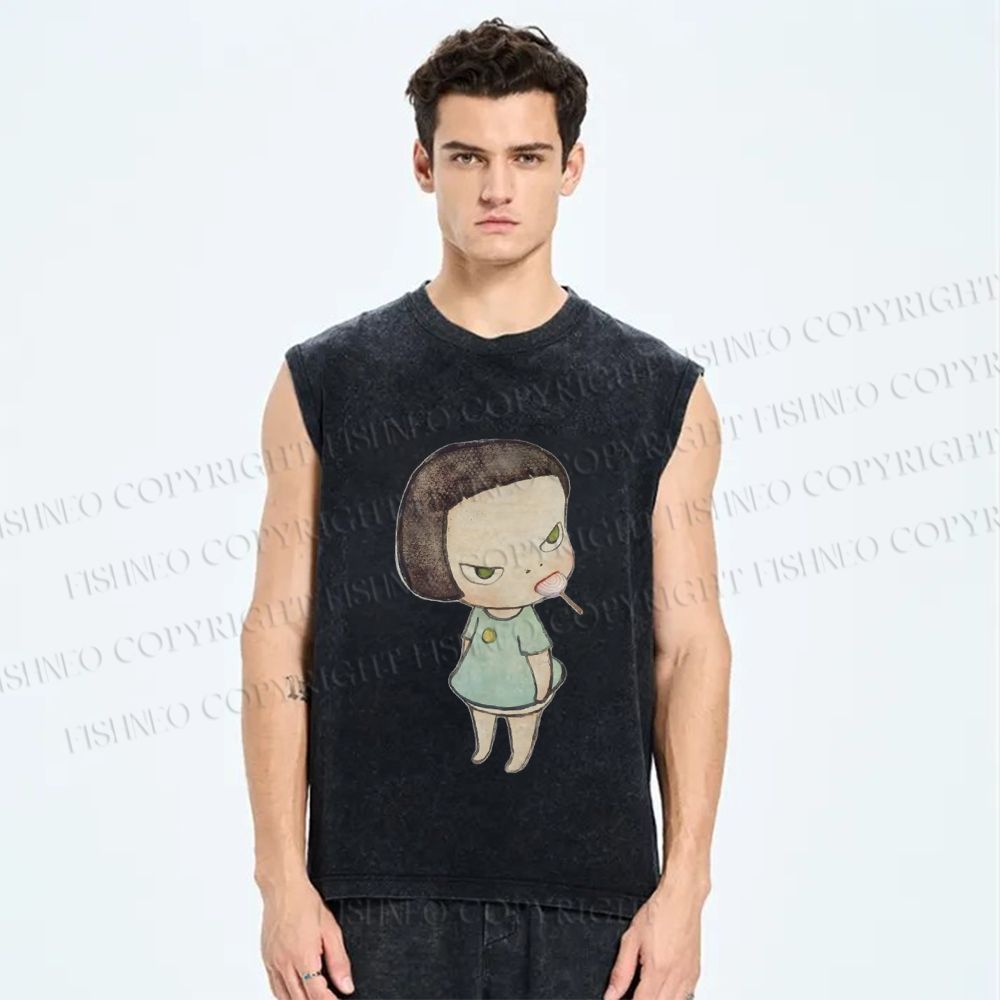 Unisex Yoshitomo Nara lollipop Printed Washed Tank Top