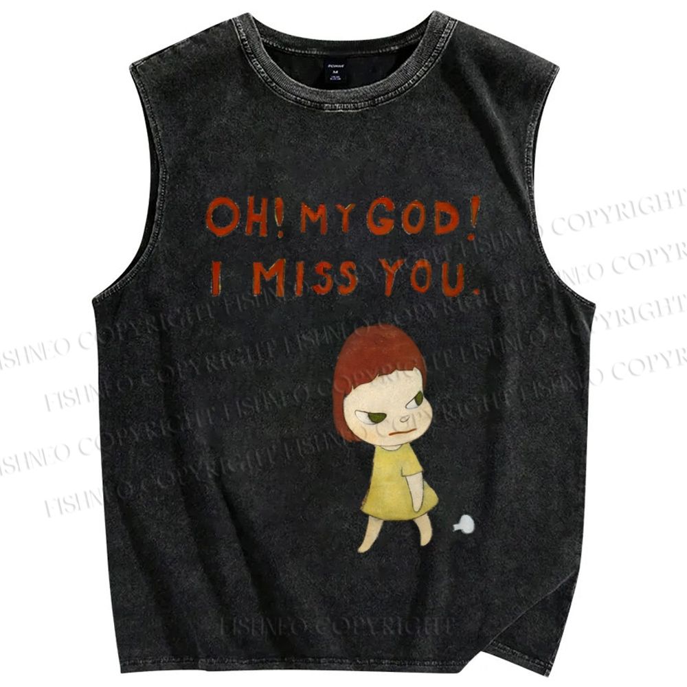 Unisex Yoshitomo Nara I Miss You Printed Washed Tank Top
