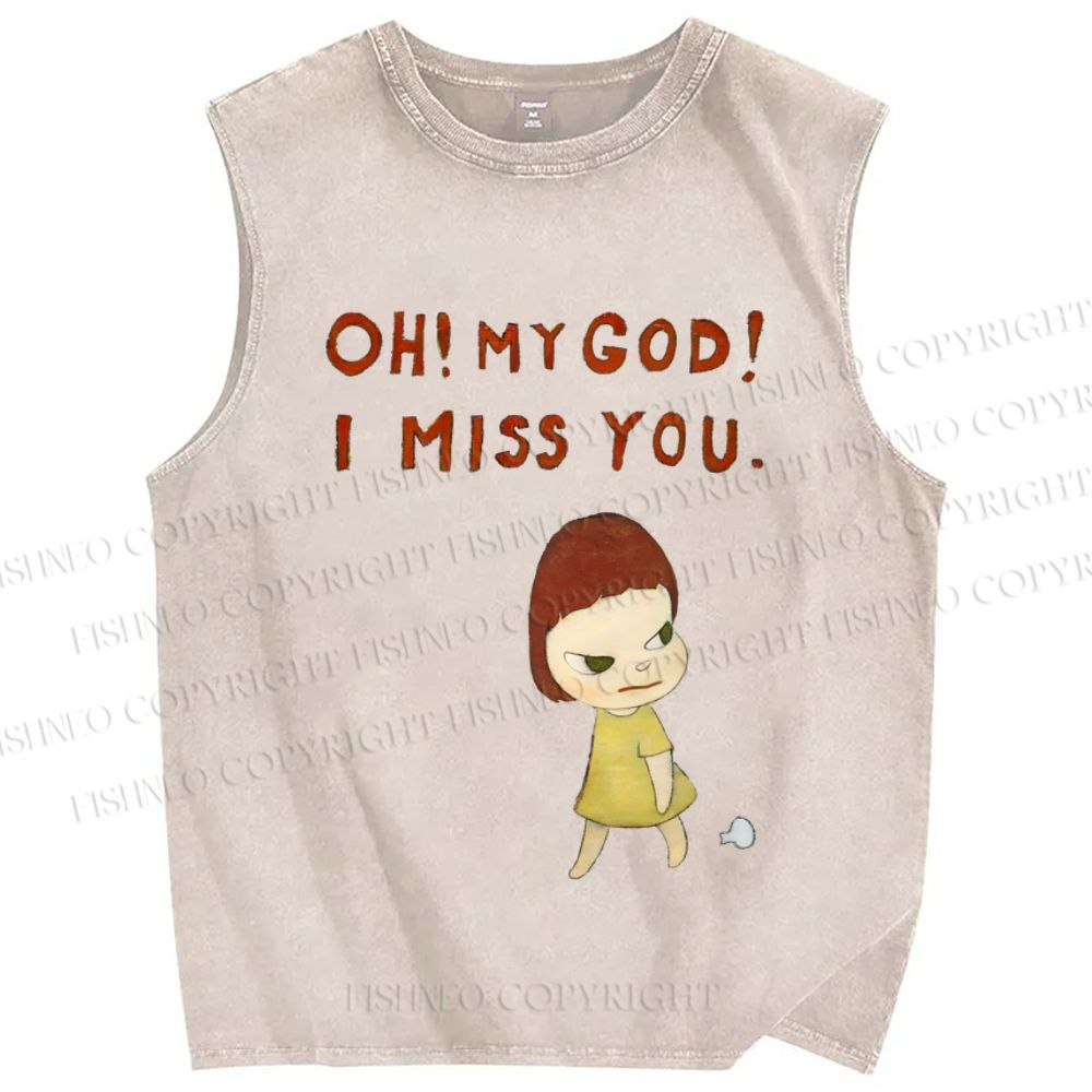 Unisex Yoshitomo Nara I Miss You Printed Washed Tank Top