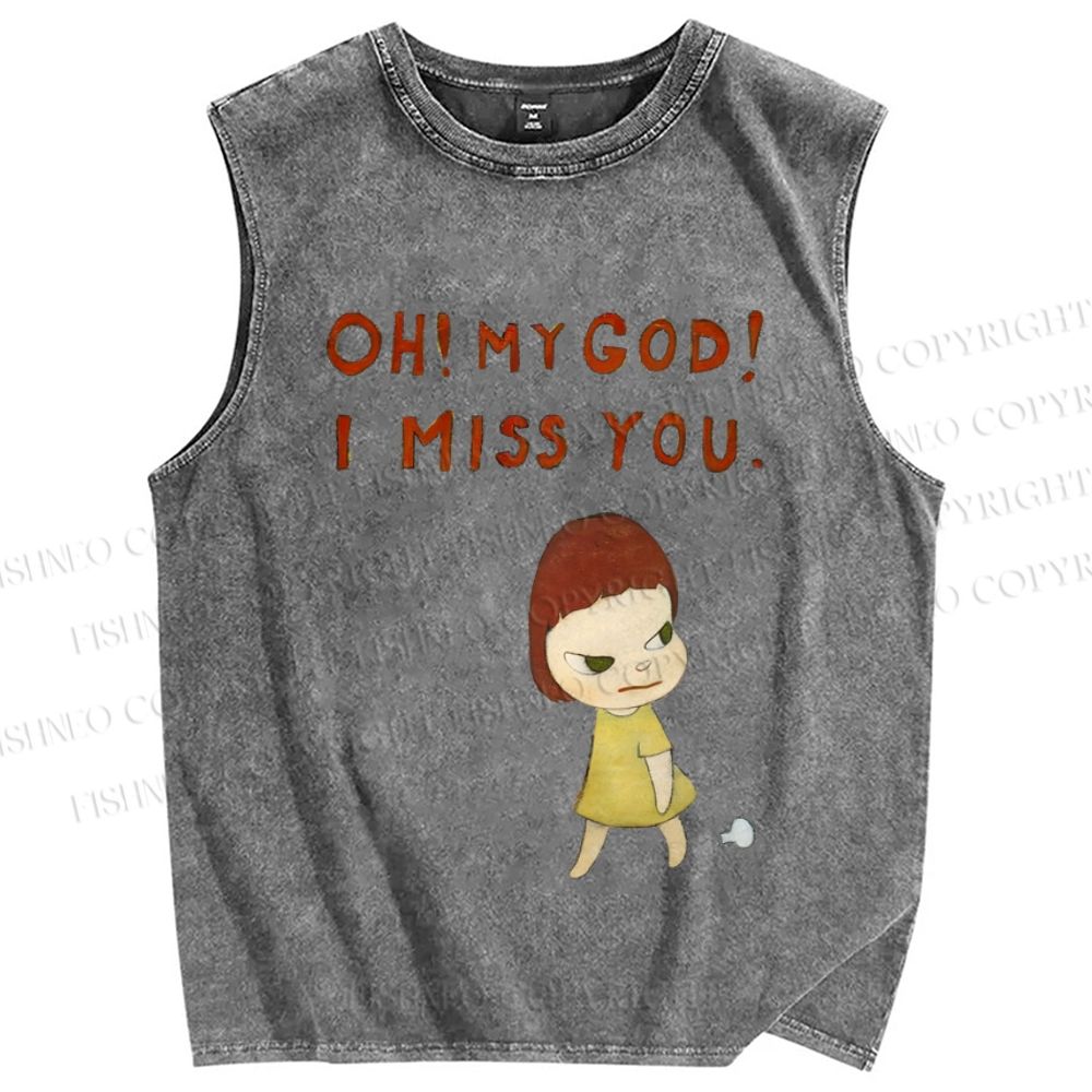 Unisex Yoshitomo Nara I Miss You Printed Washed Tank Top