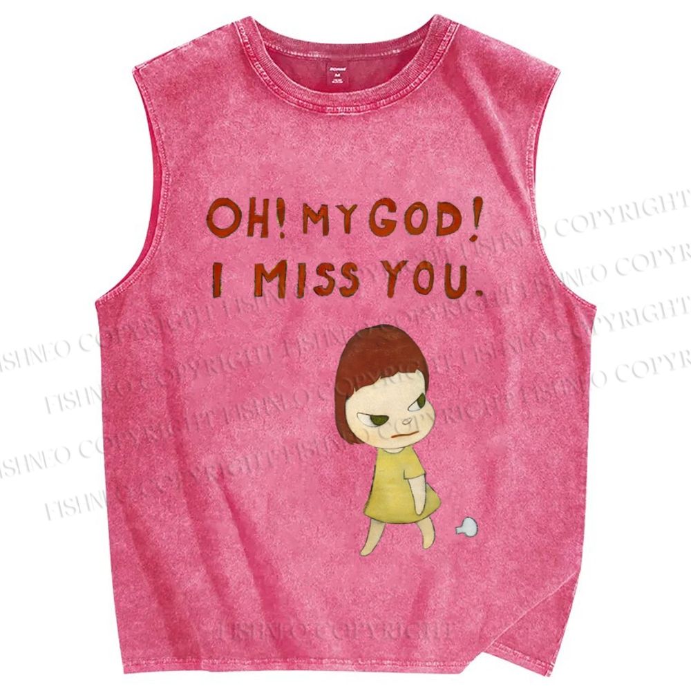 Unisex Yoshitomo Nara I Miss You Printed Washed Tank Top