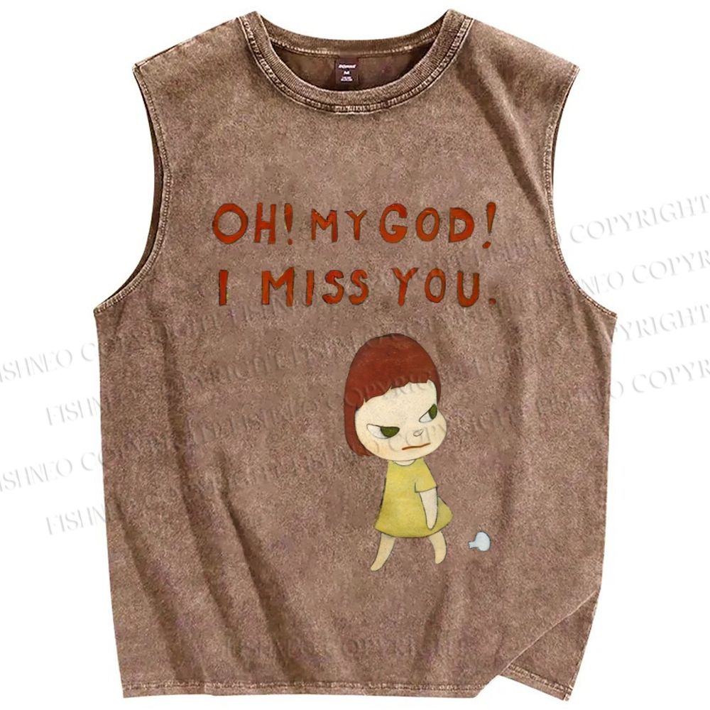 Unisex Yoshitomo Nara I Miss You Printed Washed Tank Top