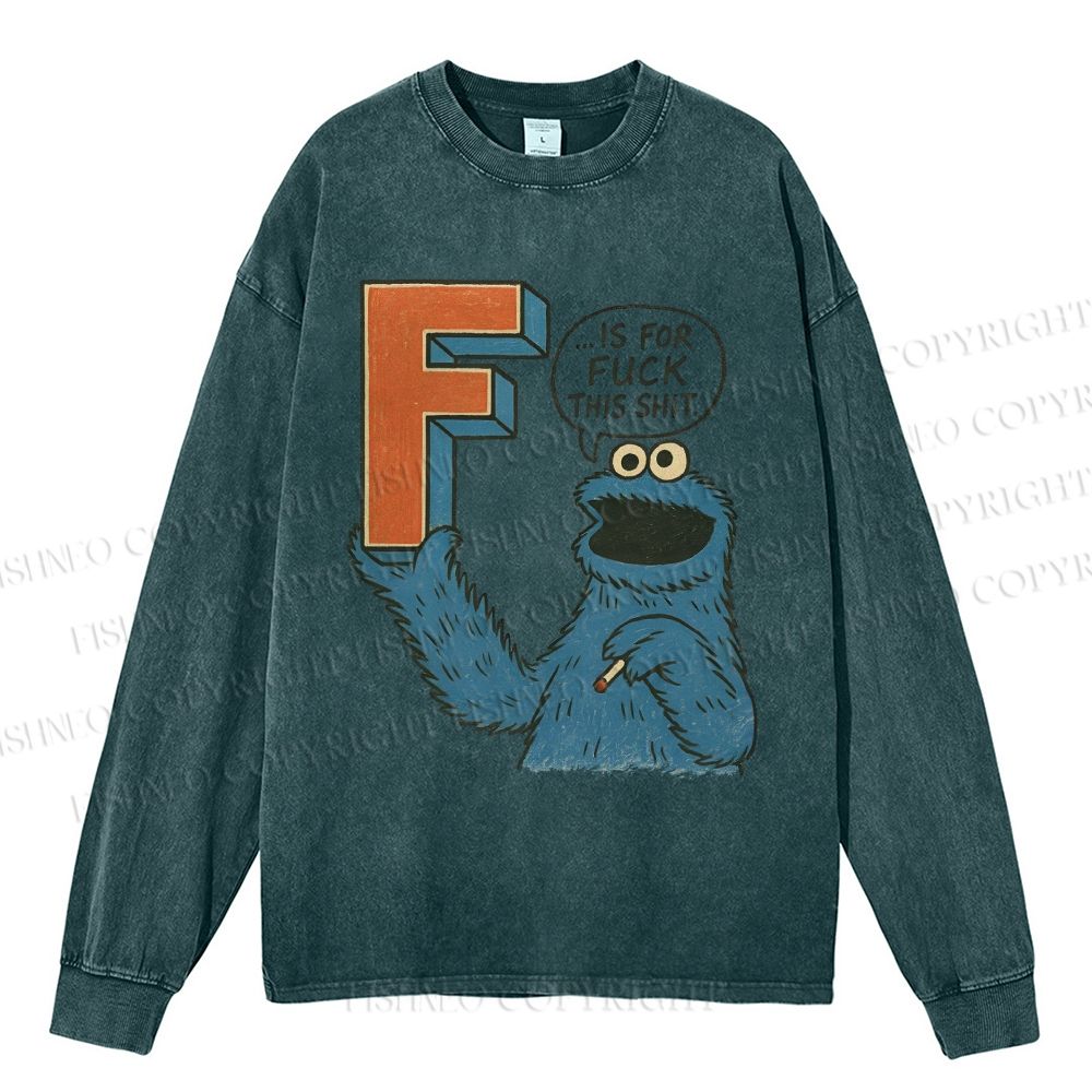 Unisex Casual Washed F Is For Fuck Printed Long Sleeve T-shirt