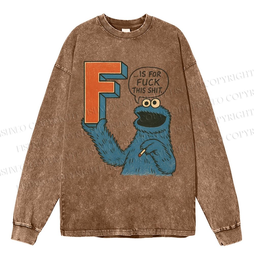 Unisex Casual Washed F Is For Fuck Printed Long Sleeve T-shirt