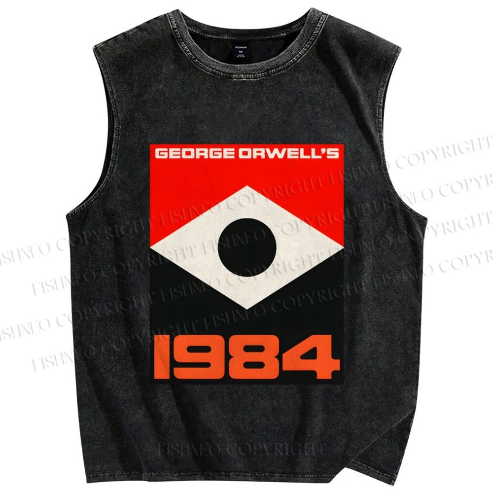 Unisex Artistic Geometric Eyes Printed Washed Tank Top