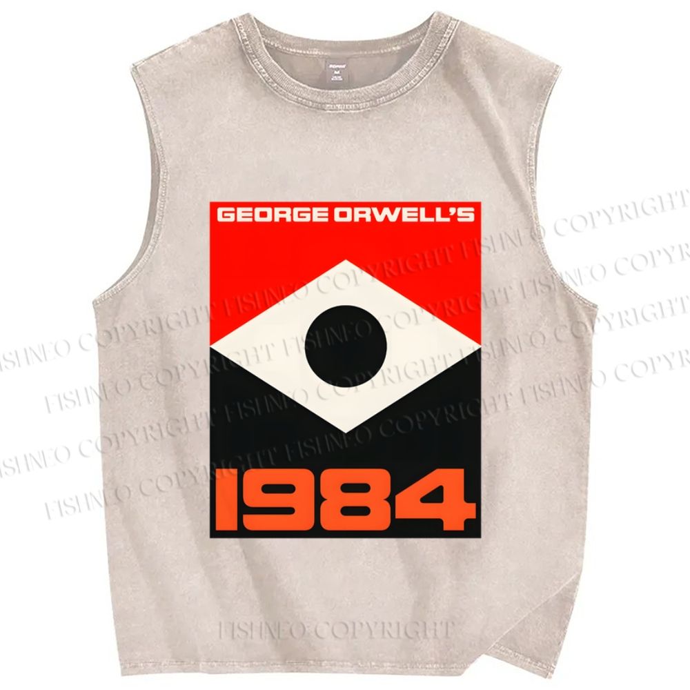 Unisex Artistic Geometric Eyes Printed Washed Tank Top