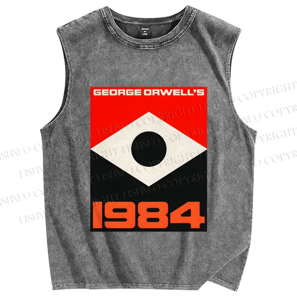 Unisex Artistic Geometric Eyes Printed Washed Tank Top