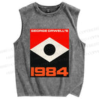 Unisex Artistic Geometric Eyes Printed Washed Tank Top