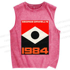 Unisex Artistic Geometric Eyes Printed Washed Tank Top