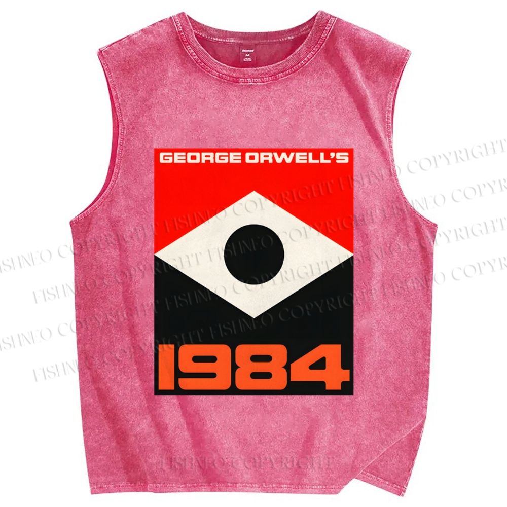 Unisex Artistic Geometric Eyes Printed Washed Tank Top