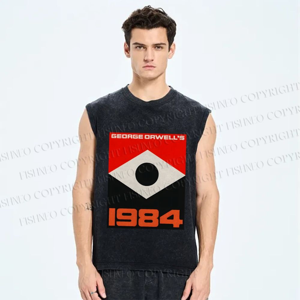 Unisex Artistic Geometric Eyes Printed Washed Tank Top