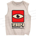 Unisex Geometric Art Eyes Printed Washed Tank Top
