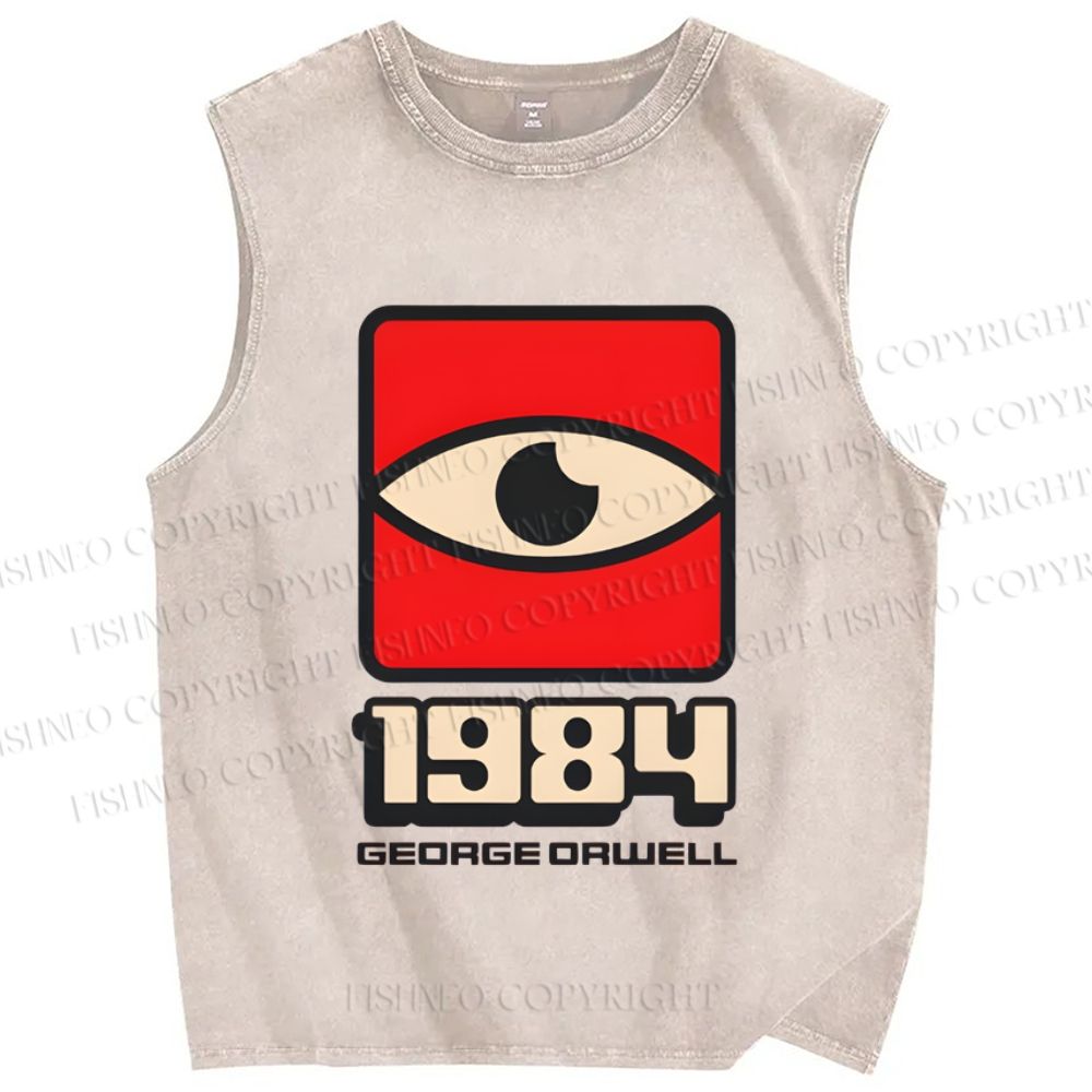 Unisex Geometric Art Eyes Printed Washed Tank Top